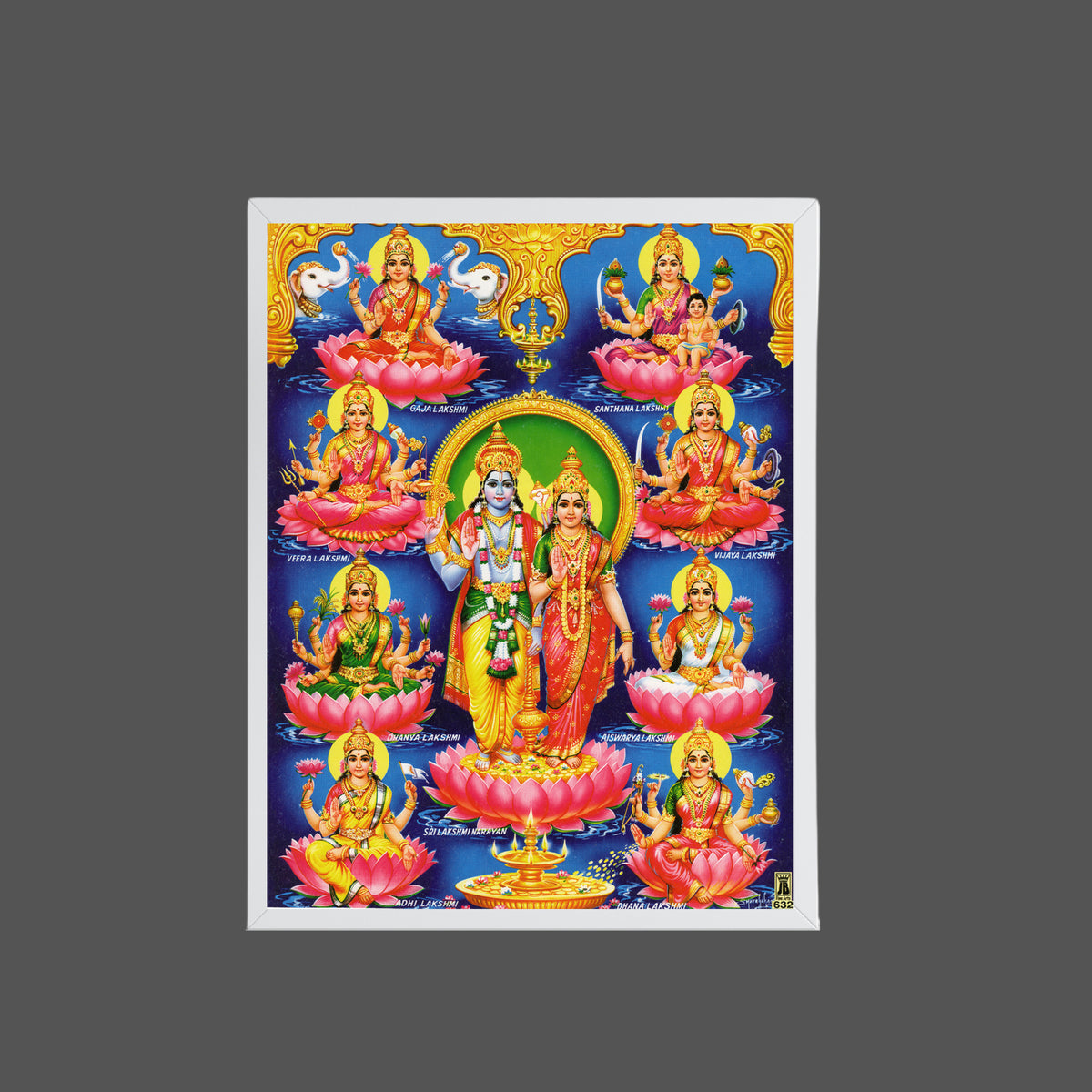 Lord Vishnu with Ashta Laxmi wall art- Goddess Ashtalaxmi with Vishnu photo frame
