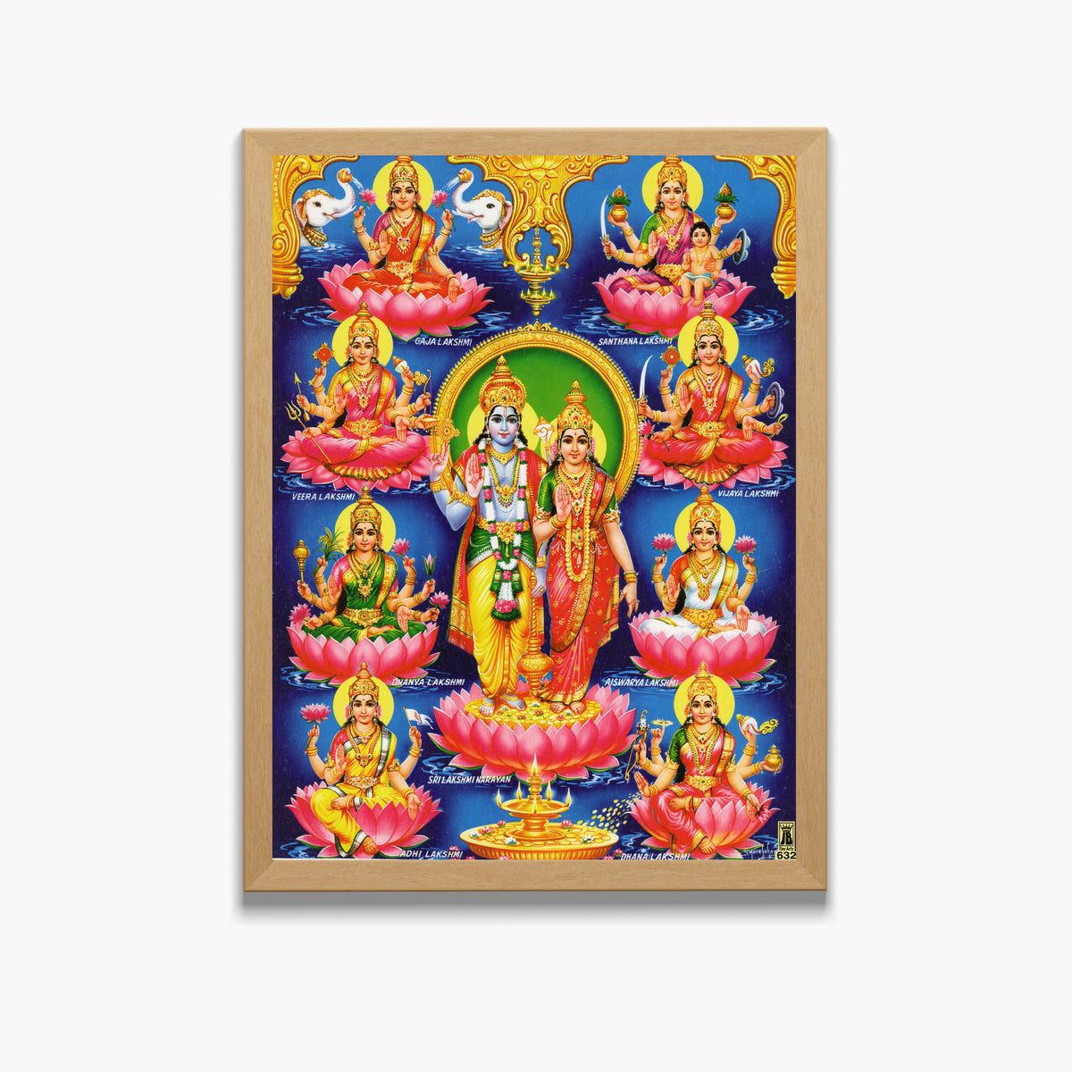 Lord Vishnu with Ashta Laxmi wall art- Goddess Ashtalaxmi with Vishnu photo frame