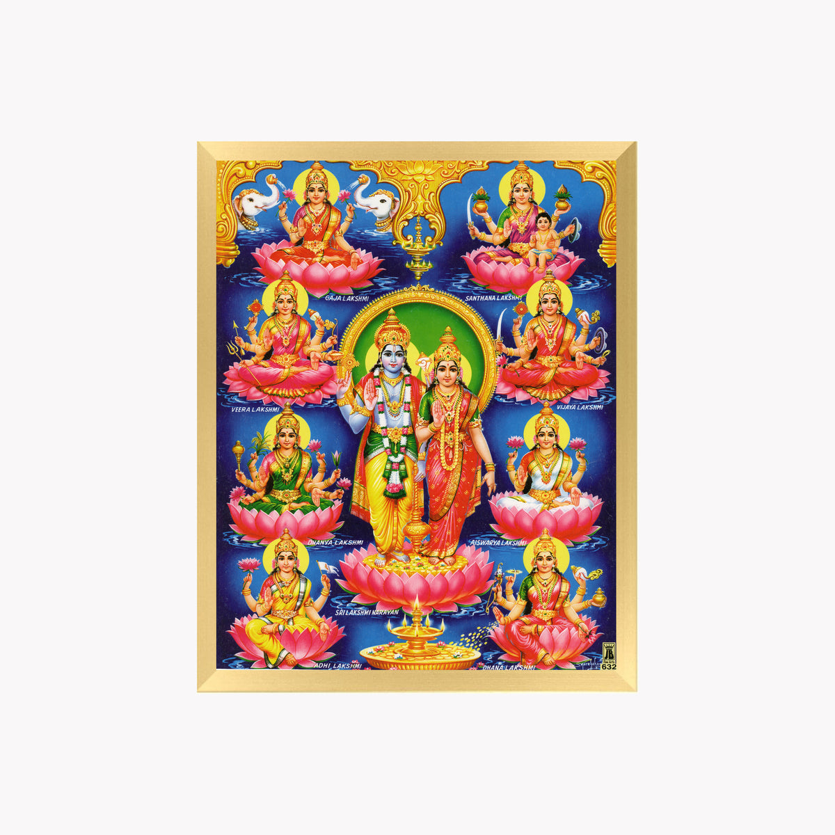 Lord Vishnu with Ashta Laxmi wall art- Goddess Ashtalaxmi with Vishnu photo frame