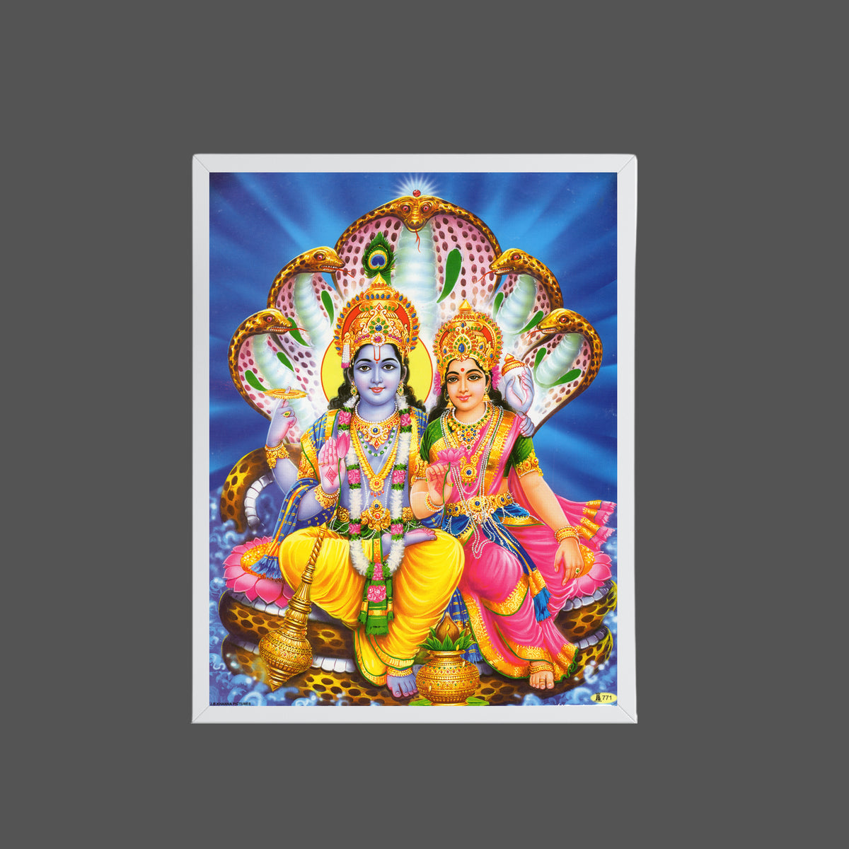 Lord Vishnu with Goddess Laxmi Wall Art – Sri Vishnu Laxmi Hindu God Photo Frame