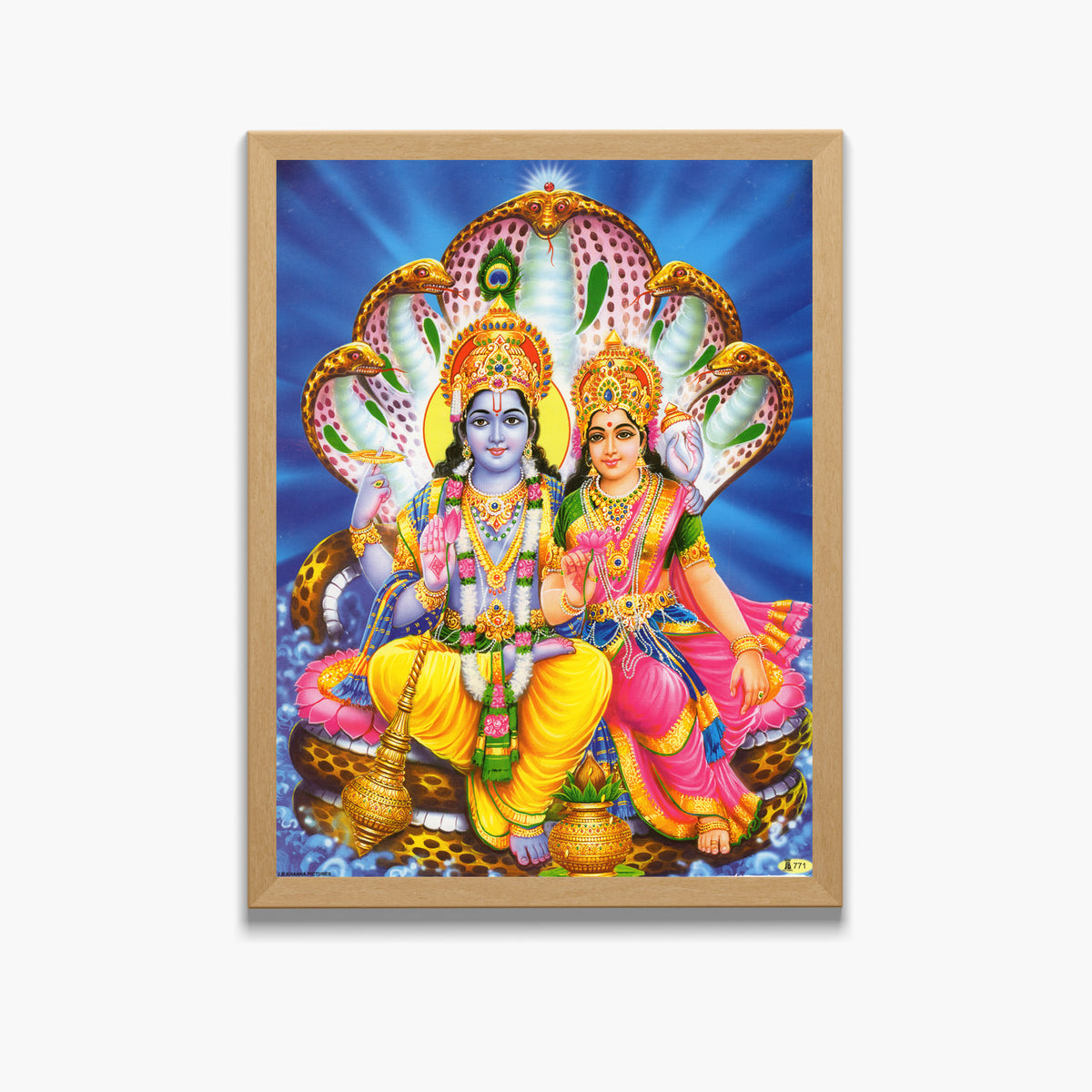 Lord Vishnu with Goddess Laxmi Wall Art – Sri Vishnu Laxmi Hindu God Photo Frame