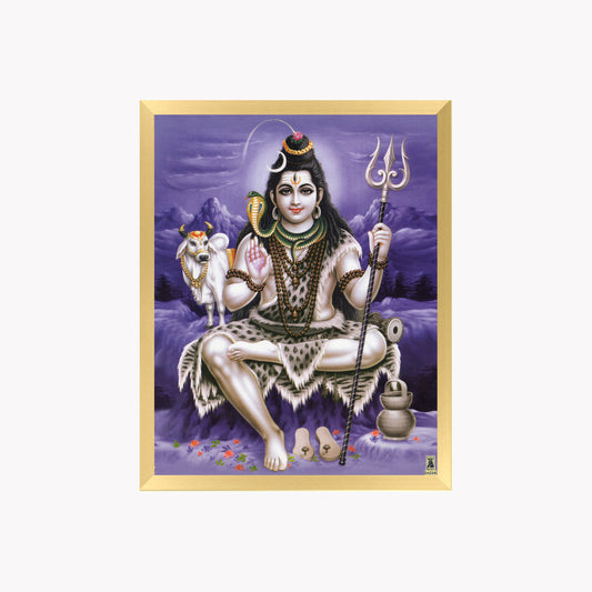 Lord Shiva Wall Art – Mahadev Shiva with Nandi and Trishul Hindu God Devotional Photo Frame