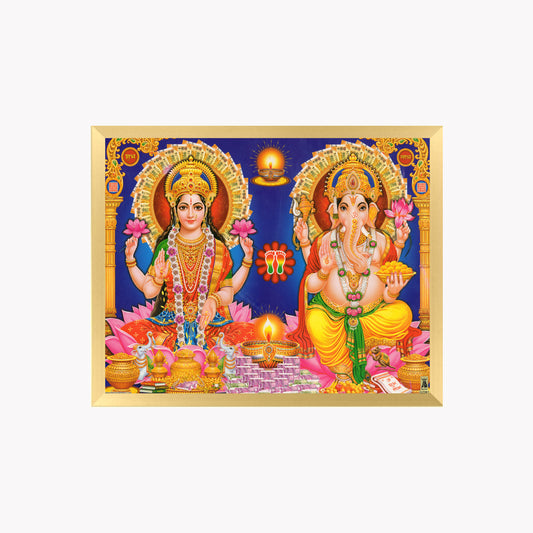 Goddess Lakshmi and Lord Ganesha Wall Art – Hindu Gods Photo Frame for Wealth, Wisdom & Prosperity