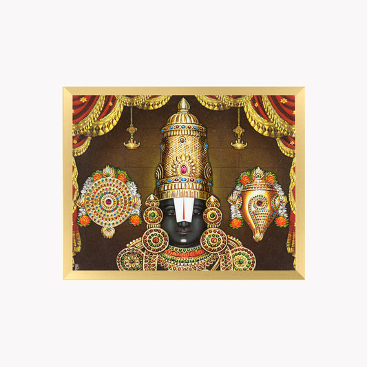 Lord Venkateswara Swamy Wall Art – Tirupati Balaji Hindu God Photo Frame with Sacred Shankha & Chakra