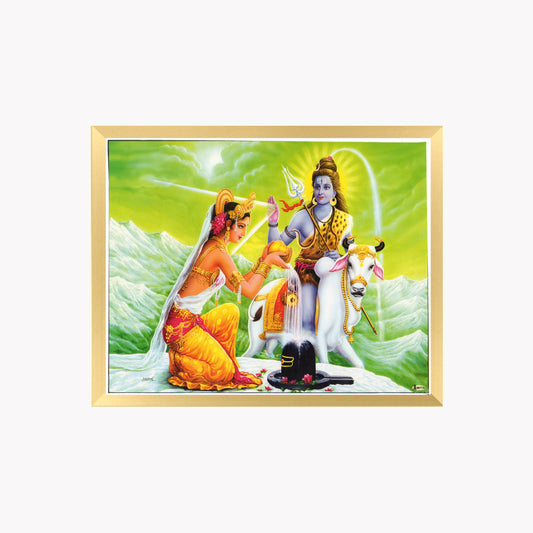 Lord Shiva & Parvati Wall Art – Mahadev Shivling Puja Hindu God Photo Frame