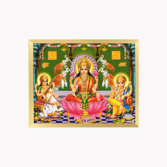 Goddess Lakshmi, Saraswati & Ganesha Wall Art – Hindu Gods of Wealth, Knowledge and Prosperity Photo Frame