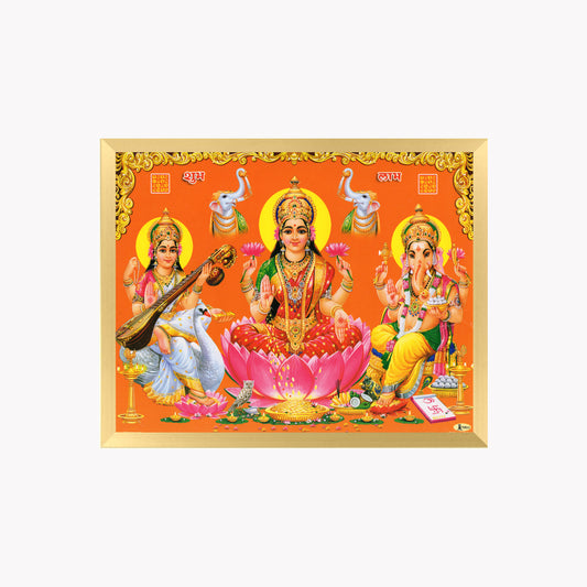 Goddess Lakshmi, Saraswati & Ganesha Wall Art – Hindu Gods of Wealth, Knowledge and Prosperity Photo Frame