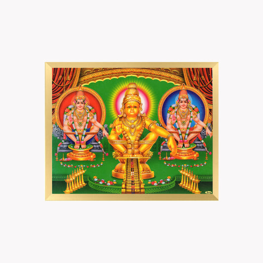 Ayyappa Swamy Wall Art – Lord Ayyappa with Poorna and Pushkala Hindu God Photo Frame