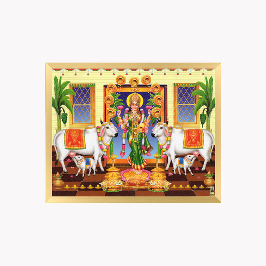 Goddess Lakshmi with Kamadhenu Cows Wall Art – Hindu Goddess Lakshmi Photo Frame