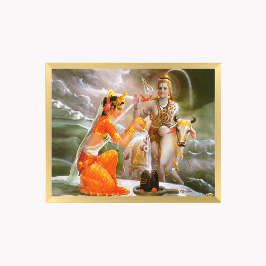 Lord Shiva Parvati Wall Art – Mahadev Shivling Abhishekam Hindu God Photo Frame