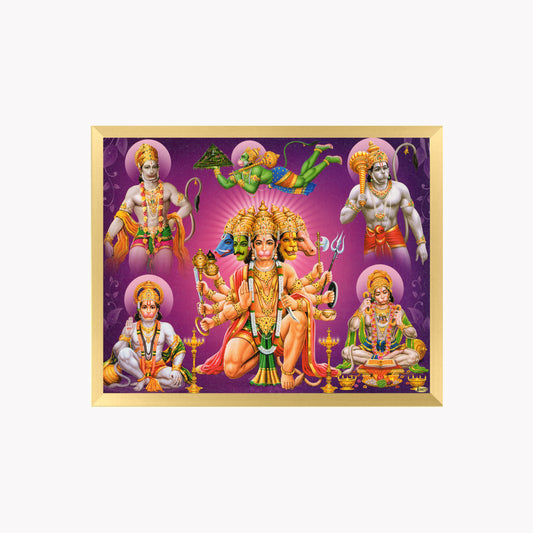 Panchmukhi Hanuman Wall Art – Five-Faced Lord Hanuman Hindu God Photo Frame