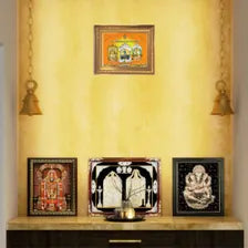 Premium Sri Raja Rajeshwara Swamy Wall Art – Vemulawada Lord Shiva, Rajarajeshwari Devi & Lakshmi Ganapathi Hindu God Photo Frame