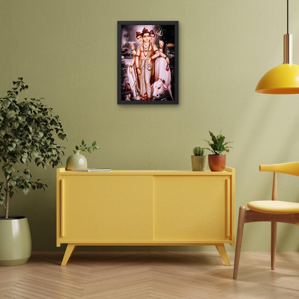 Dattatreya Wall Art – Lord Dattatreya Three-Faced Hindu God Photo Frame