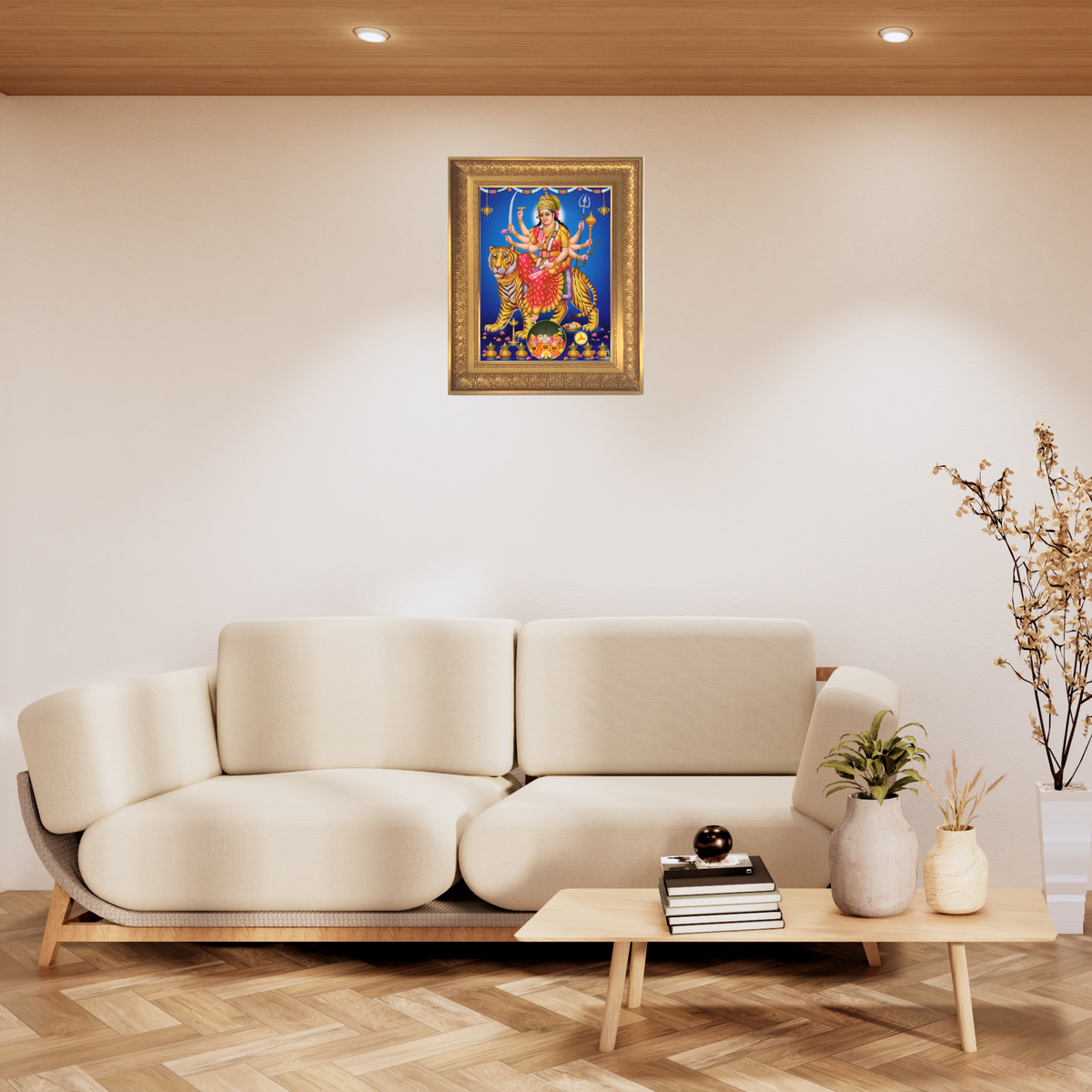 Premium Goddess Durga Wall Art – Maa Durga with Tiger Hindu Goddess Photo Frame