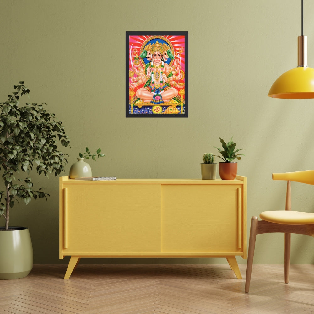 Panchmukhi Hanuman Wall Art – Five-Faced Lord Hanuman Hindu God Framed Photo