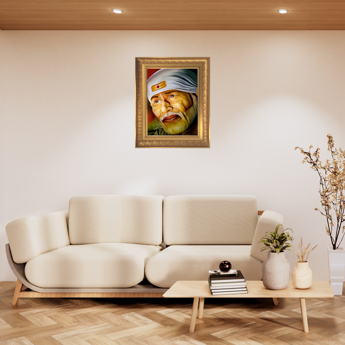 Premium Shirdi Sai Baba Wall Art – Sai Baba Blessings Hindu Spiritual God Photo Frame
