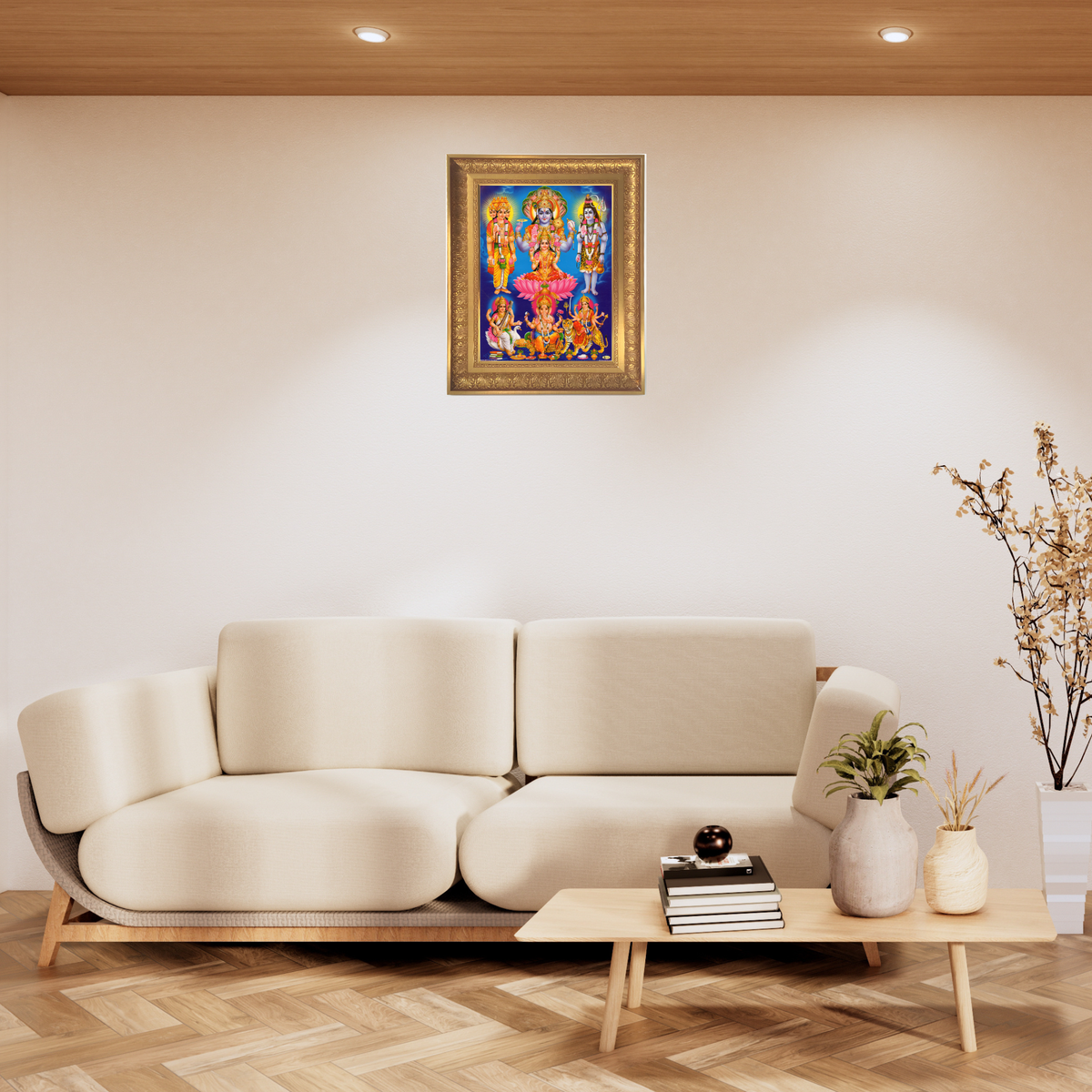 Premium Hindu Gods Wall Art – Lord Vishnu, Lakshmi, Shiva, Brahma, Ganesha and Durga Hindu Deities Photo Frame