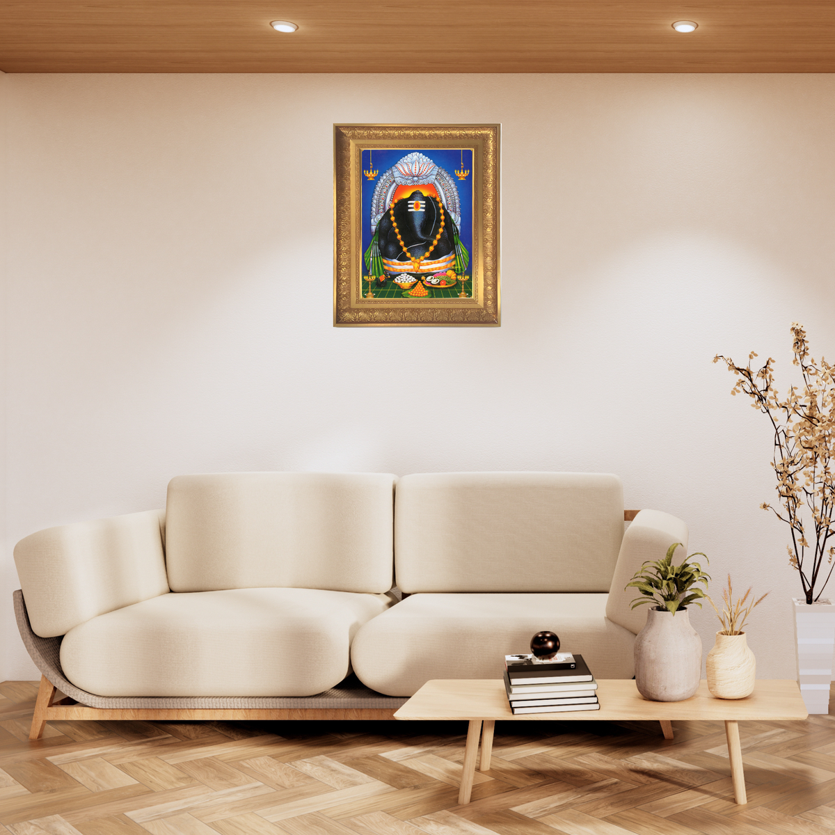 Premium Lord Ganesha Wall Art – Maha Ganapati with Modak and Mouse Hindu God Photo Frame