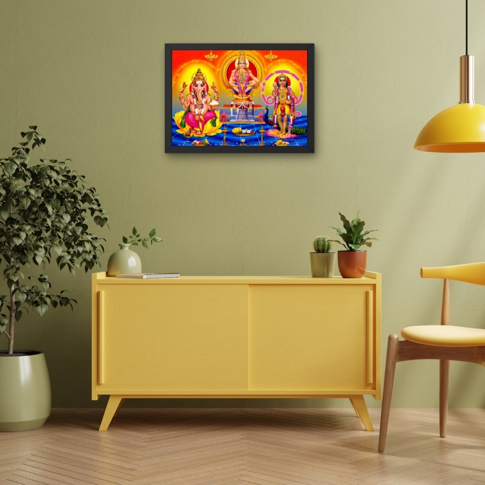 Lord Ayyappa , Ganesh and Karthikeya Wall Art -  Ayyappa , Ganesh And Kartikeya Hindu God Photo Frame