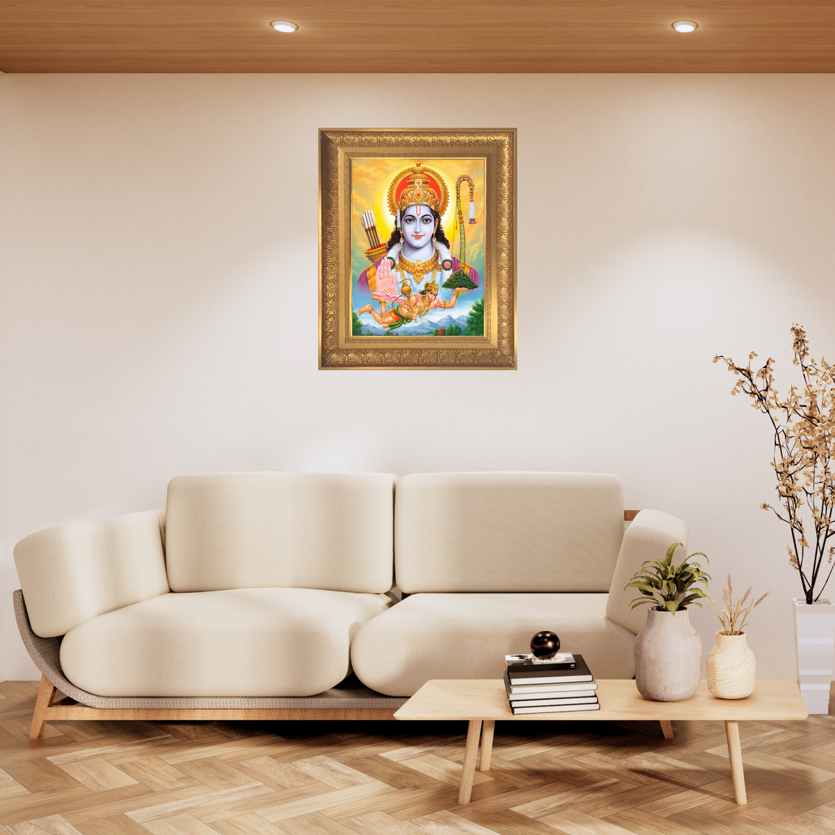 Premium Lord Rama & Hanuman Wall Art – Shri Ram with Hanuman Hindu God Photo Frame