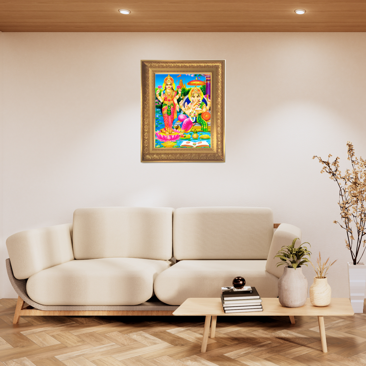 Premium Lakshmi Ganesha Wall Art – Goddess Lakshmi & Lord Ganesha Hindu God Photo Frame