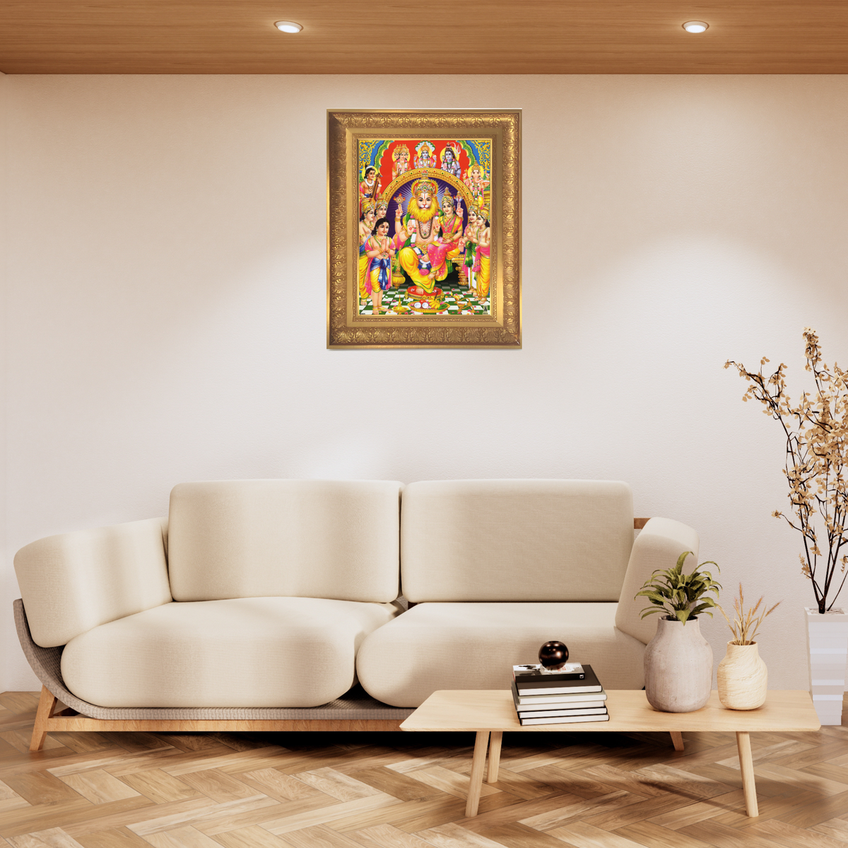 Premium Narasimha Swamy Wall Art – Lord Narasimha Lakshmi Hindu God Photo Frame