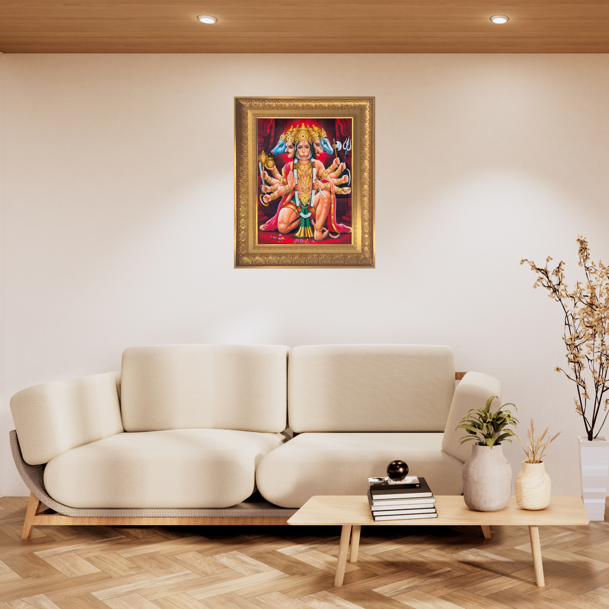 Premium Panchmukhi Hanuman Wall Art – Five-Faced Lord Hanuman Hindu God Photo Frame
