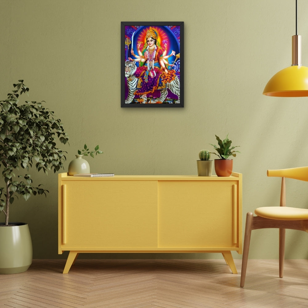 Maa Durga Wall Art – Goddess Durga with Tiger Hindu Goddess Photo Frame