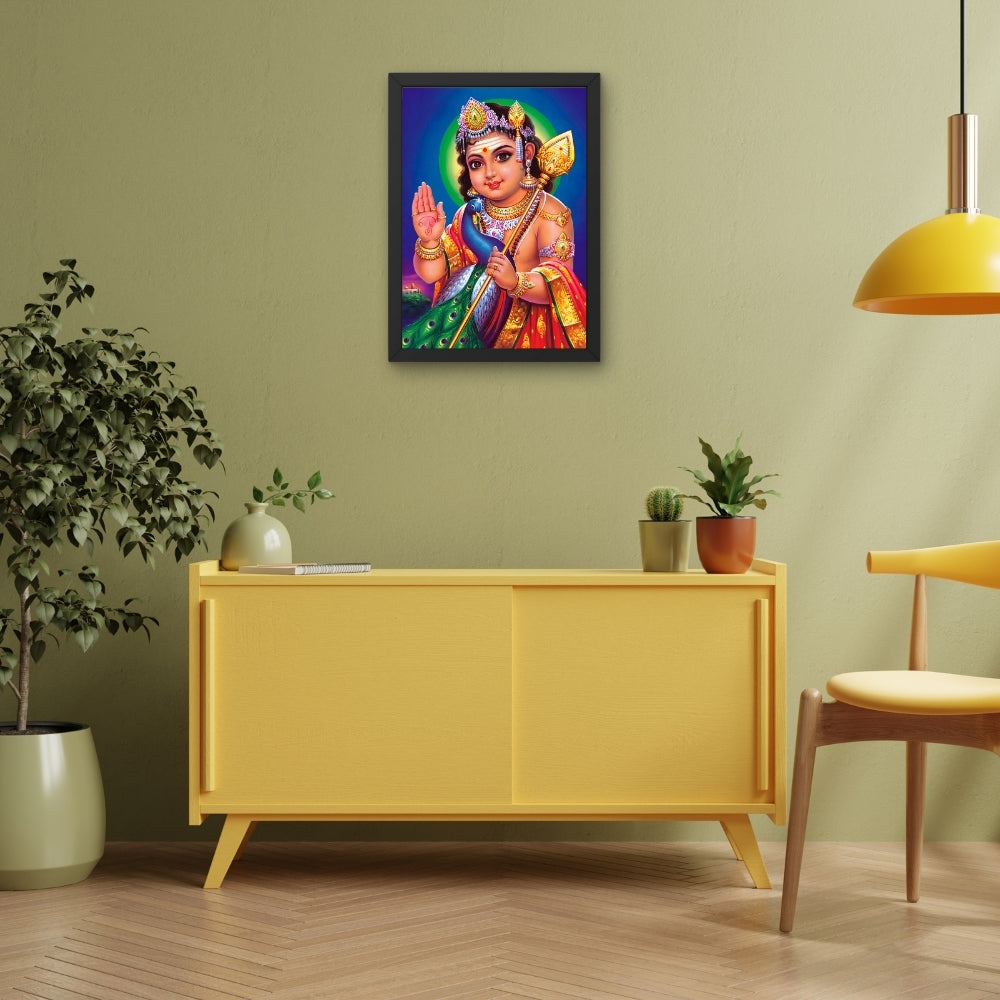 Lord Murugan Wall Art – Bala Murugan with Peacock Hindu God Photo Frame