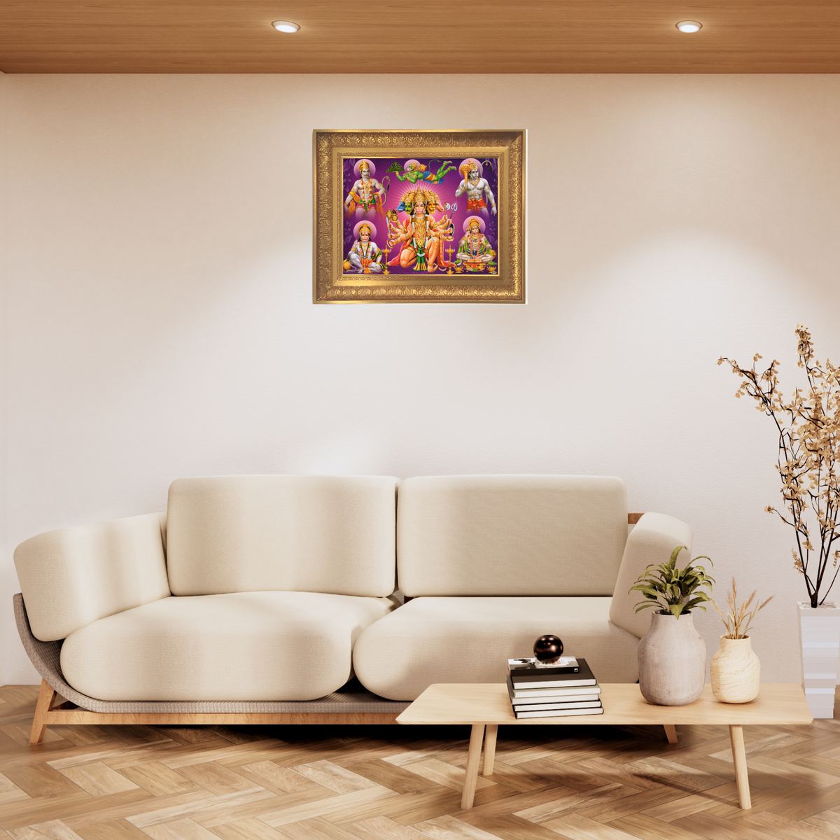 Premium Panchmukhi Hanuman Wall Art – Five-Faced Lord Hanuman Hindu God Photo Frame