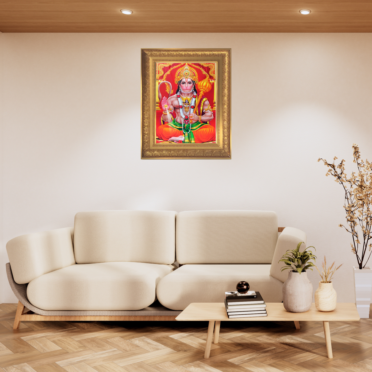 Premium Lord Hanuman Wall Art – Lord Hanuman with Gada Hindu God Photo Frame
