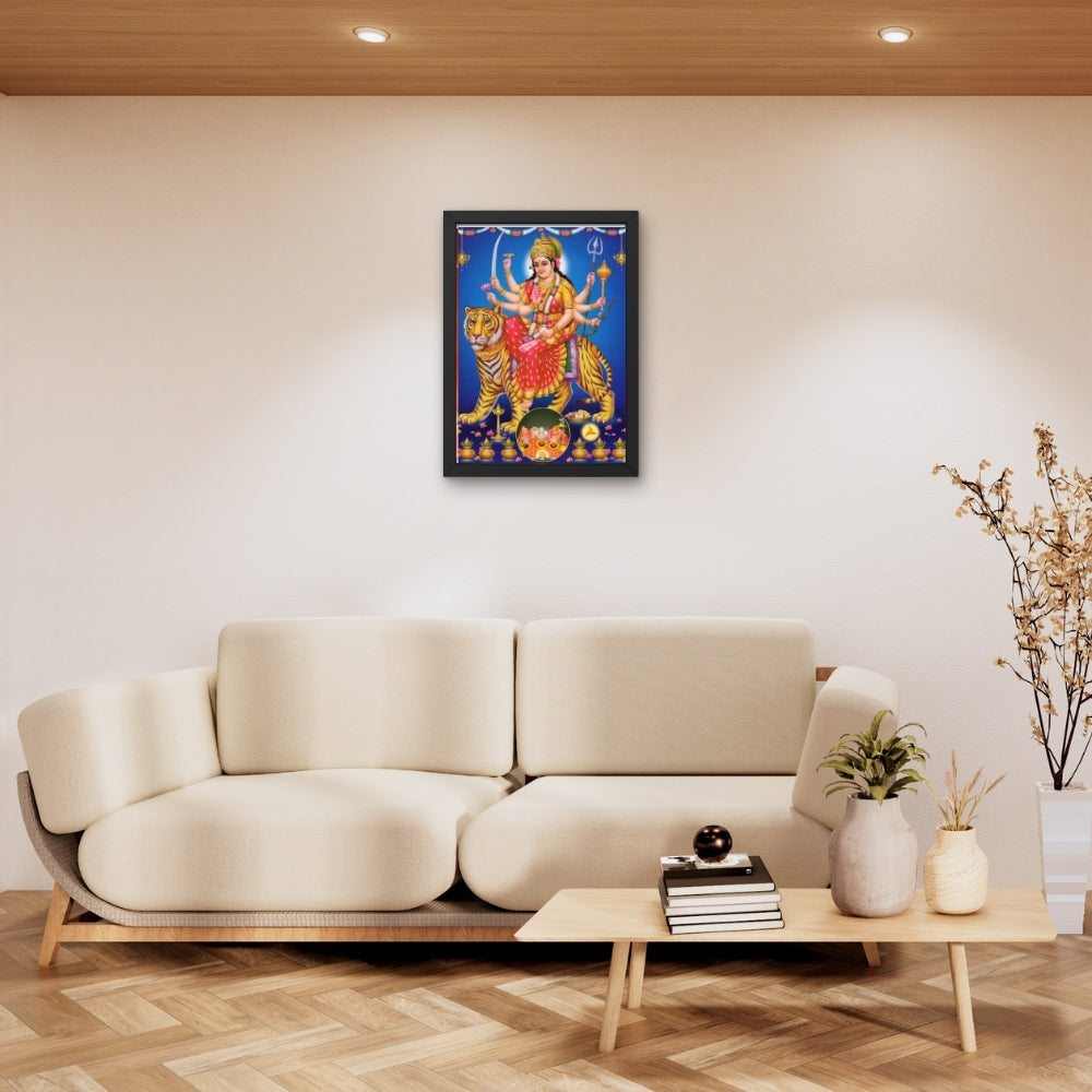 Maa Durga Wall Art – Goddess Durga with Tiger Hindu Goddess Photo Frame
