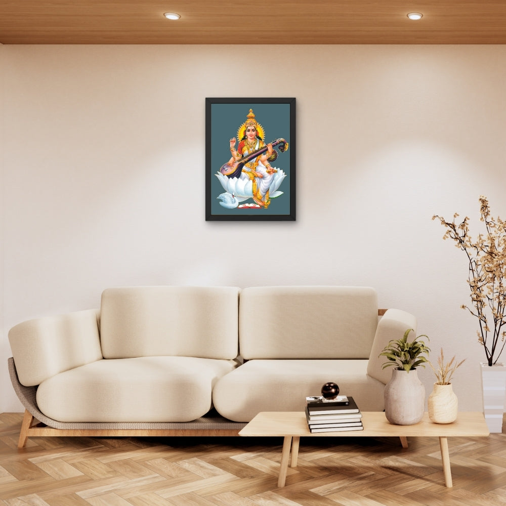 Goddess Saraswati Wall Art – Maa Saraswati with Veena Hindu Goddess Photo Frame
