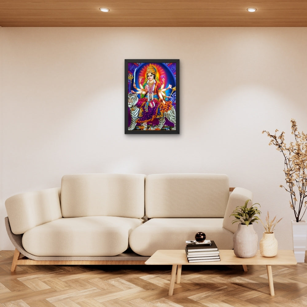 Maa Durga Wall Art – Goddess Durga with Tiger Hindu Goddess Photo Frame