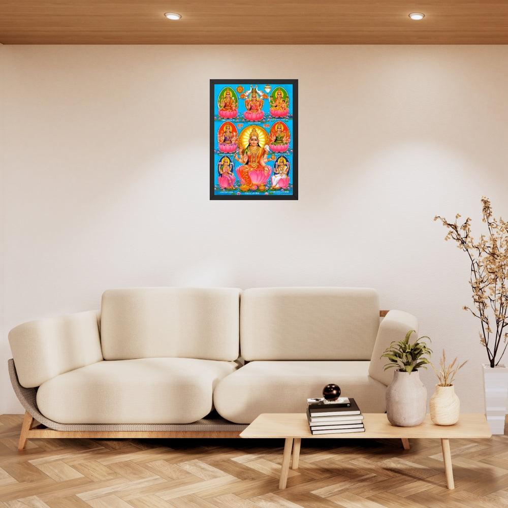 Goddess Lakshmi Wall Art – Ashtalakshmi Hindu God Photo Frame for Home & Puja Room