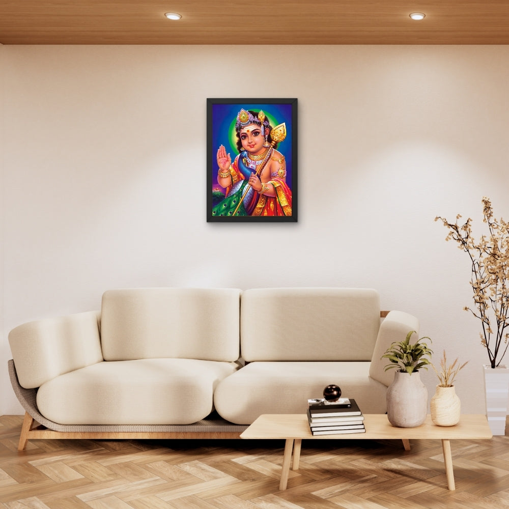 Lord Murugan Wall Art – Bala Murugan with Peacock Hindu God Photo Frame