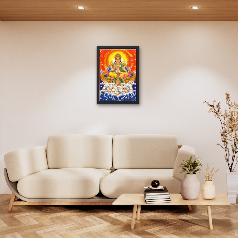 Surya Dev Wall Art – Lord Surya Sun God on Seven Horses Hindu Religious Photo Frame