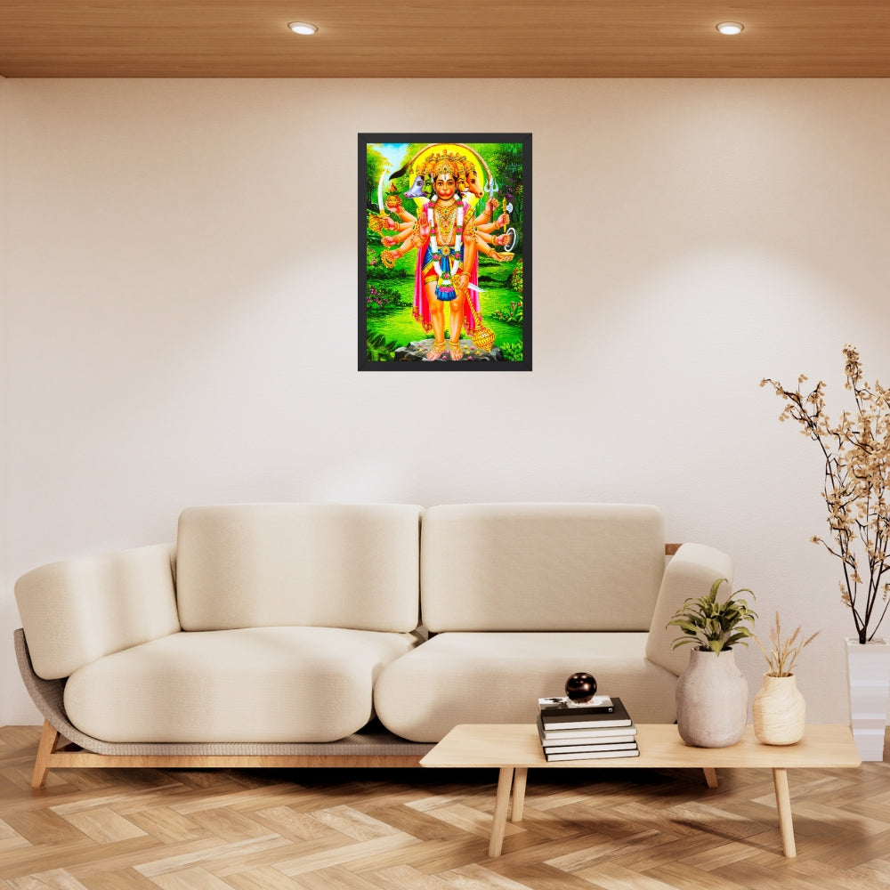 Panchmukhi Hanuman Wall Art – Five-Faced Lord Hanuman Hindu God Framed Photo