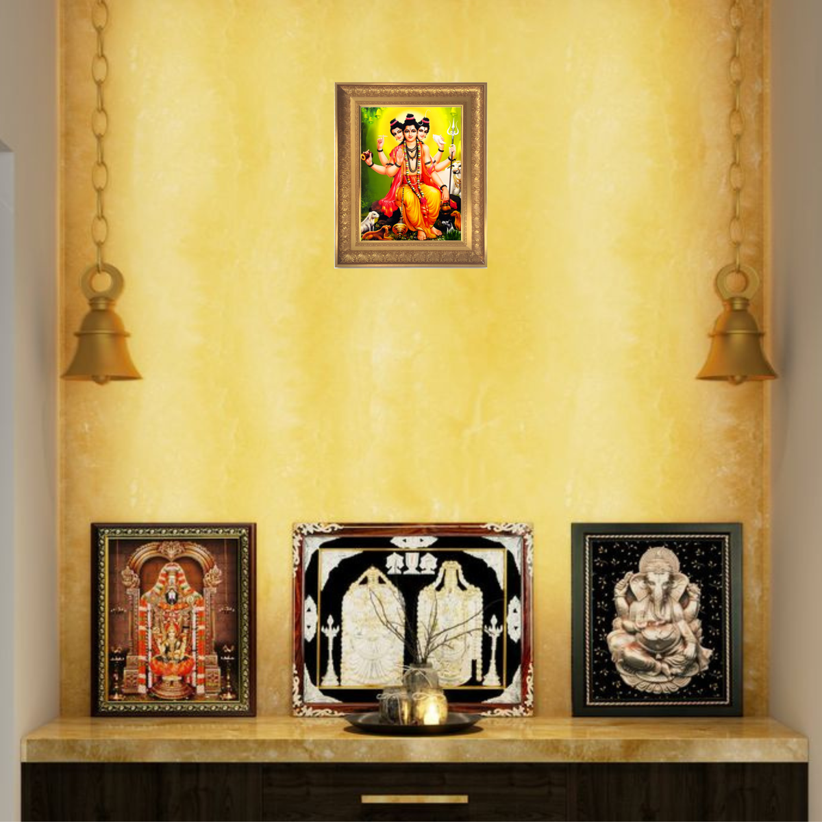 Premium Lord Dattatreya Wall Art – Three-Faced Hindu God Spiritual Photo Frame