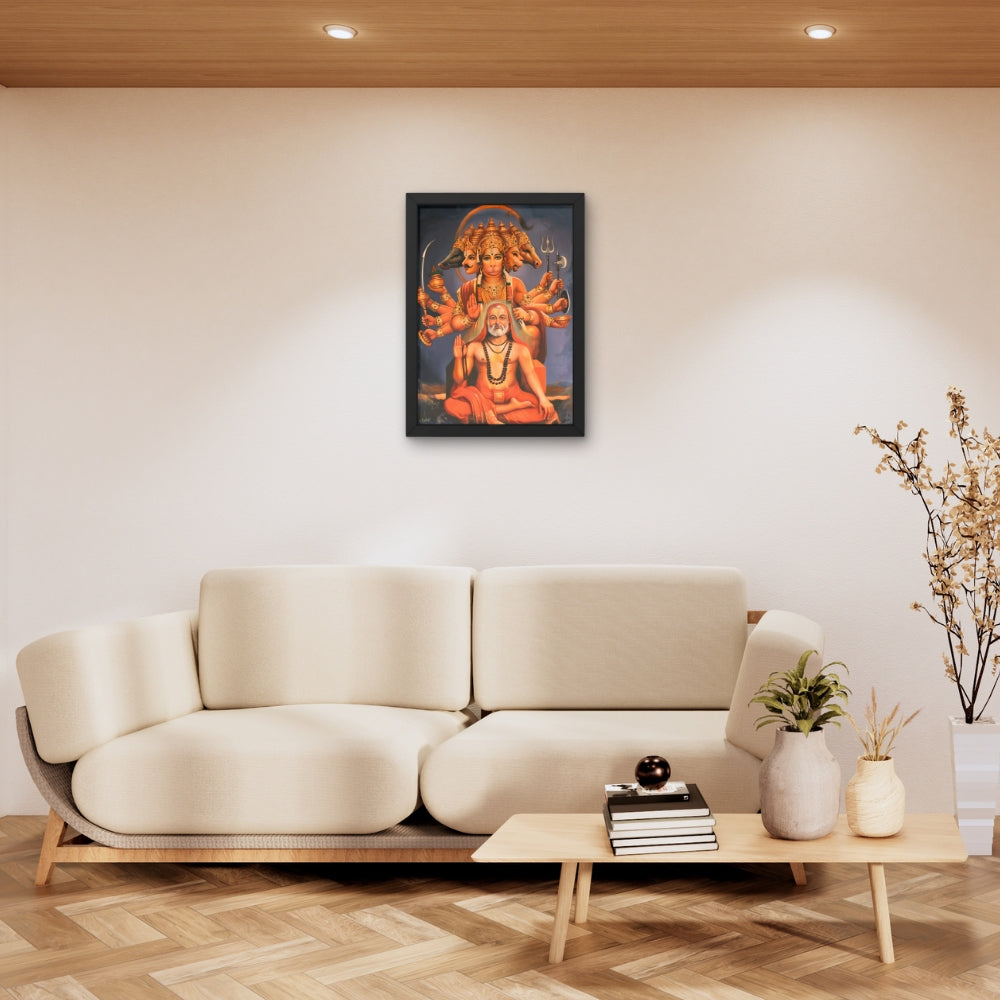 Panchmukhi Hanuman & Guru Wall Art – Five-Faced Lord Hanuman Spiritual Photo Frame
