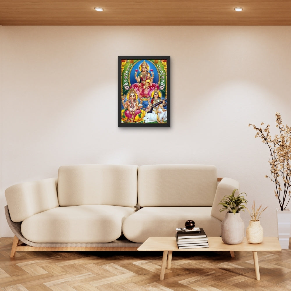 Lakshmi Ganesha Saraswati Wall Art – Hindu Goddess Lakshmi, Lord Ganesha & Goddess Saraswati Photo Frame
