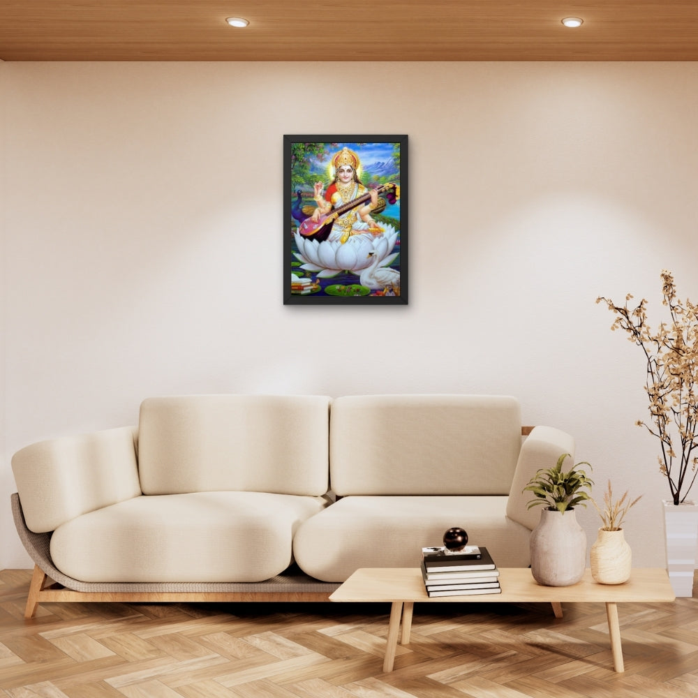 Goddess Saraswati Wall Art – Maa Saraswati with Veena Hindu Goddess Photo Frame