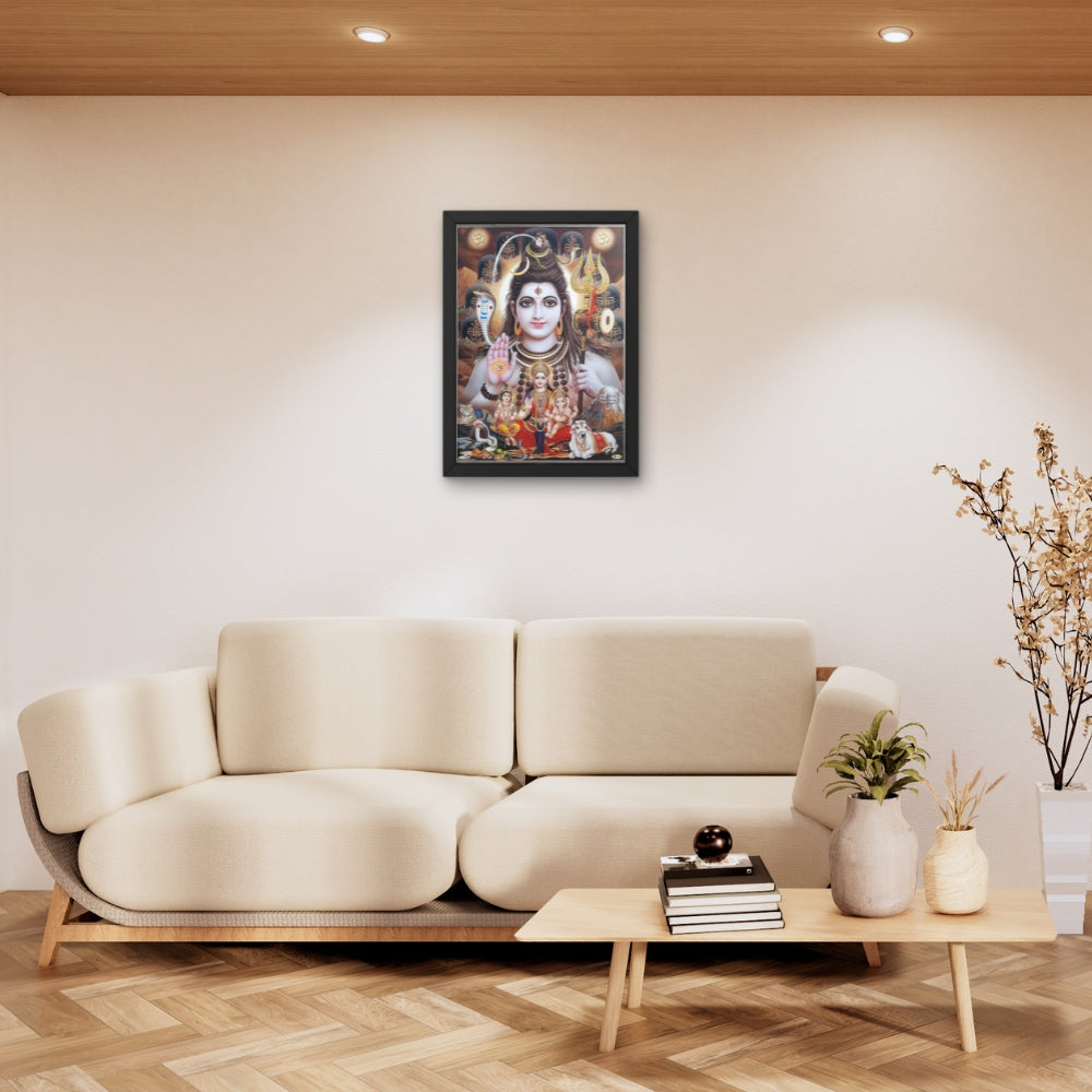 Lord Shiva Family Wall Art – Mahadev with Parvati, Ganesha & Kartikeya Hindu God Photo Frame