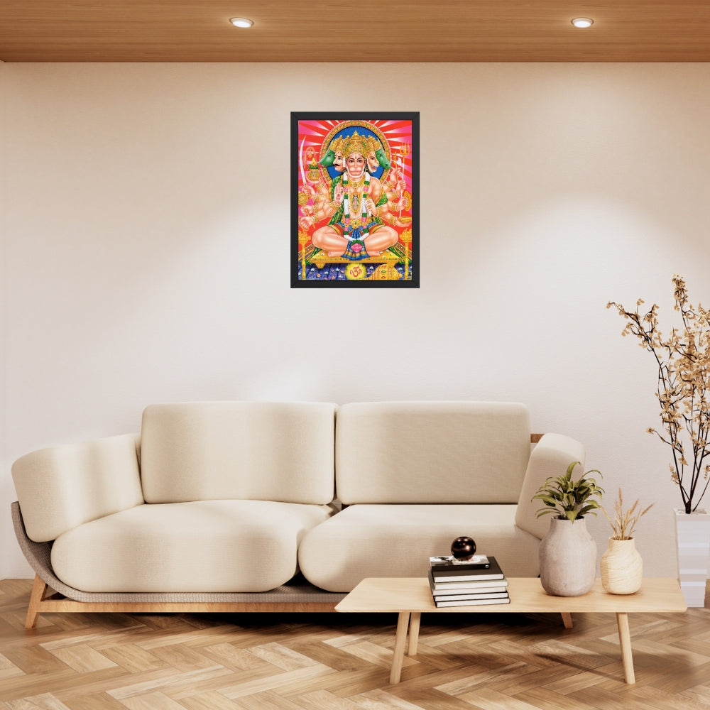 Panchmukhi Hanuman Wall Art – Five-Faced Lord Hanuman Hindu God Framed Photo