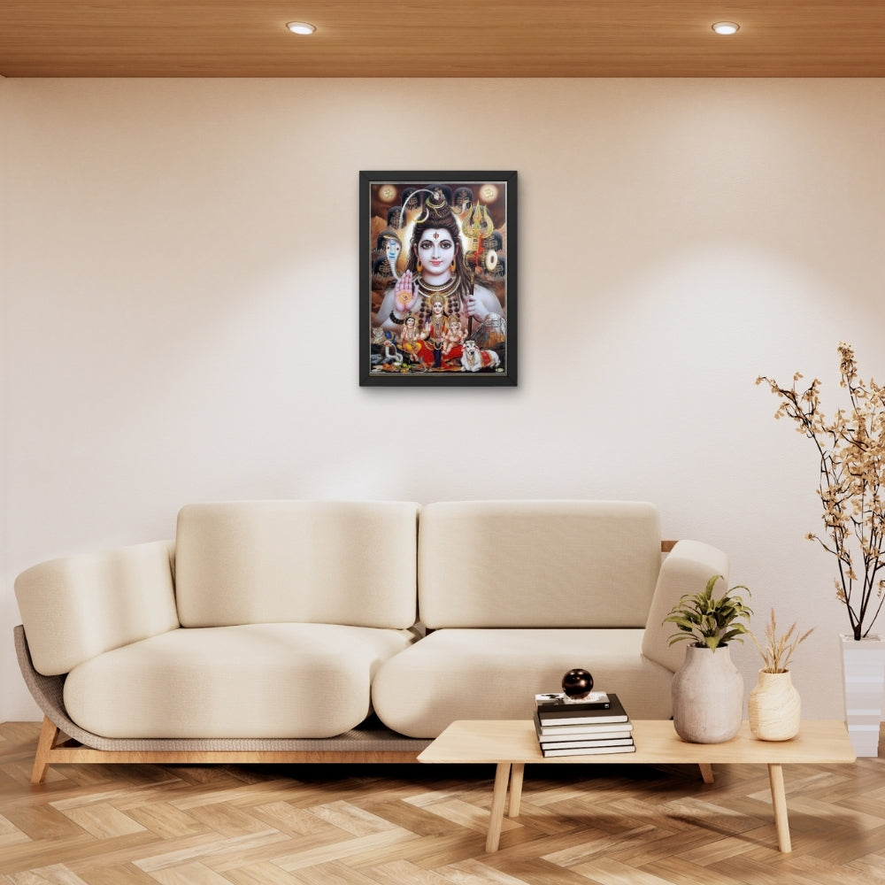 Lord Shiva Wall Art – Mahadev with Parvati, Ganesha & Kartikeya Hindu God Photo Frame