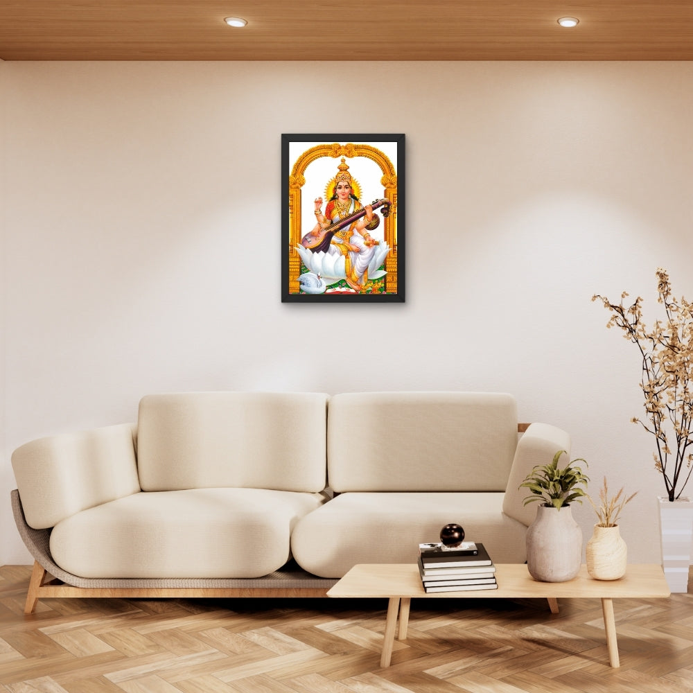 Goddess Saraswati Wall Art – Maa Saraswati with Veena Hindu Goddess Photo Frame