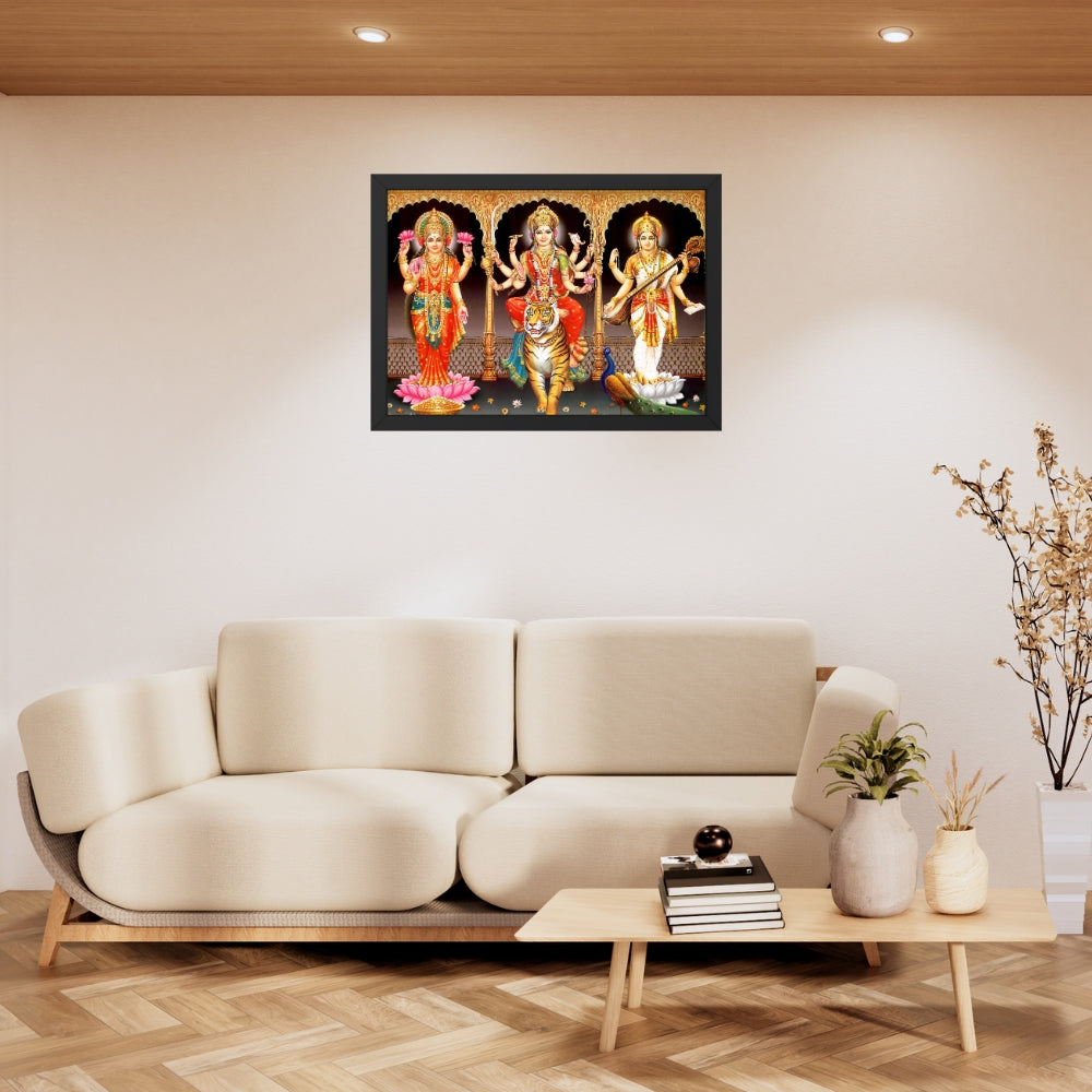 Goddess Durgadevi with Mahalaxmi and Saraswathi devi Wall Art - Durgadevi with Mahalaxmi and Saraswathi devi Hindu God Photo Frame