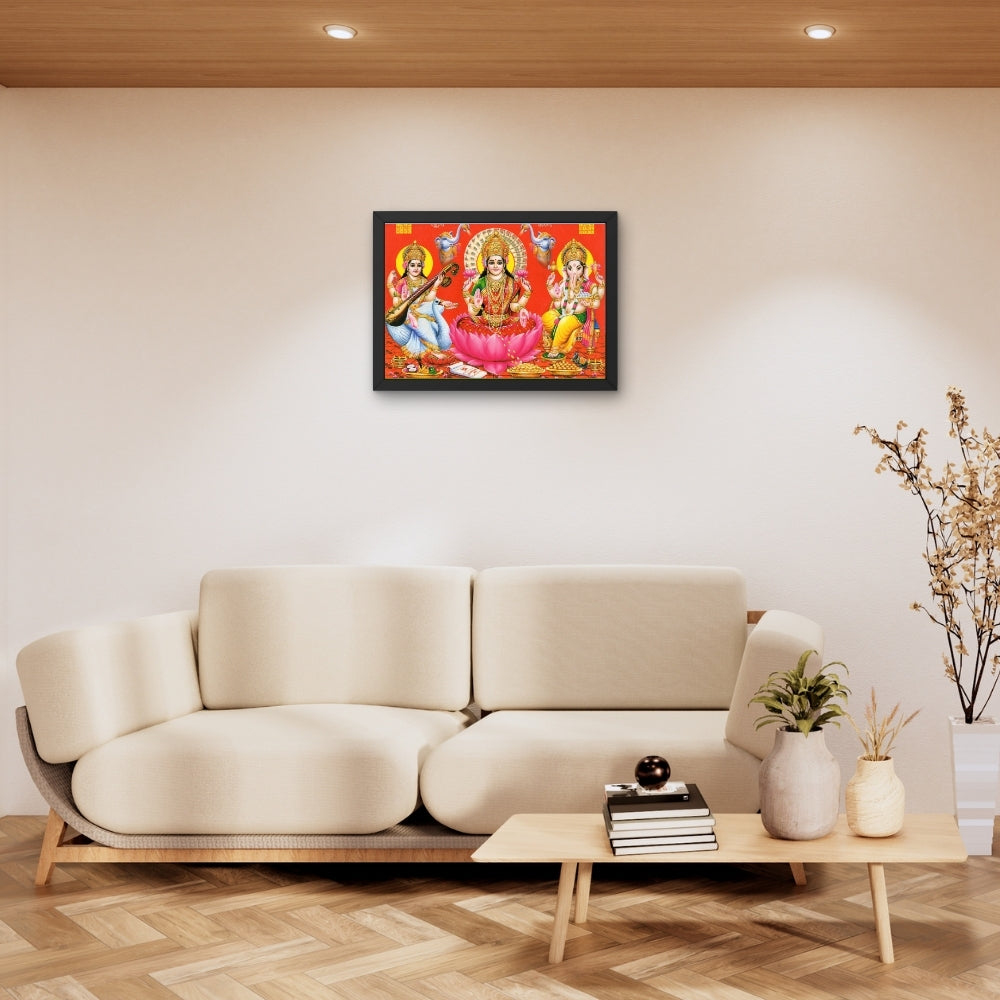 Lord Ganapthi sarswathi Laxmi wall art- Goddess Laxmi saraswathi with Ganapathi phot frame