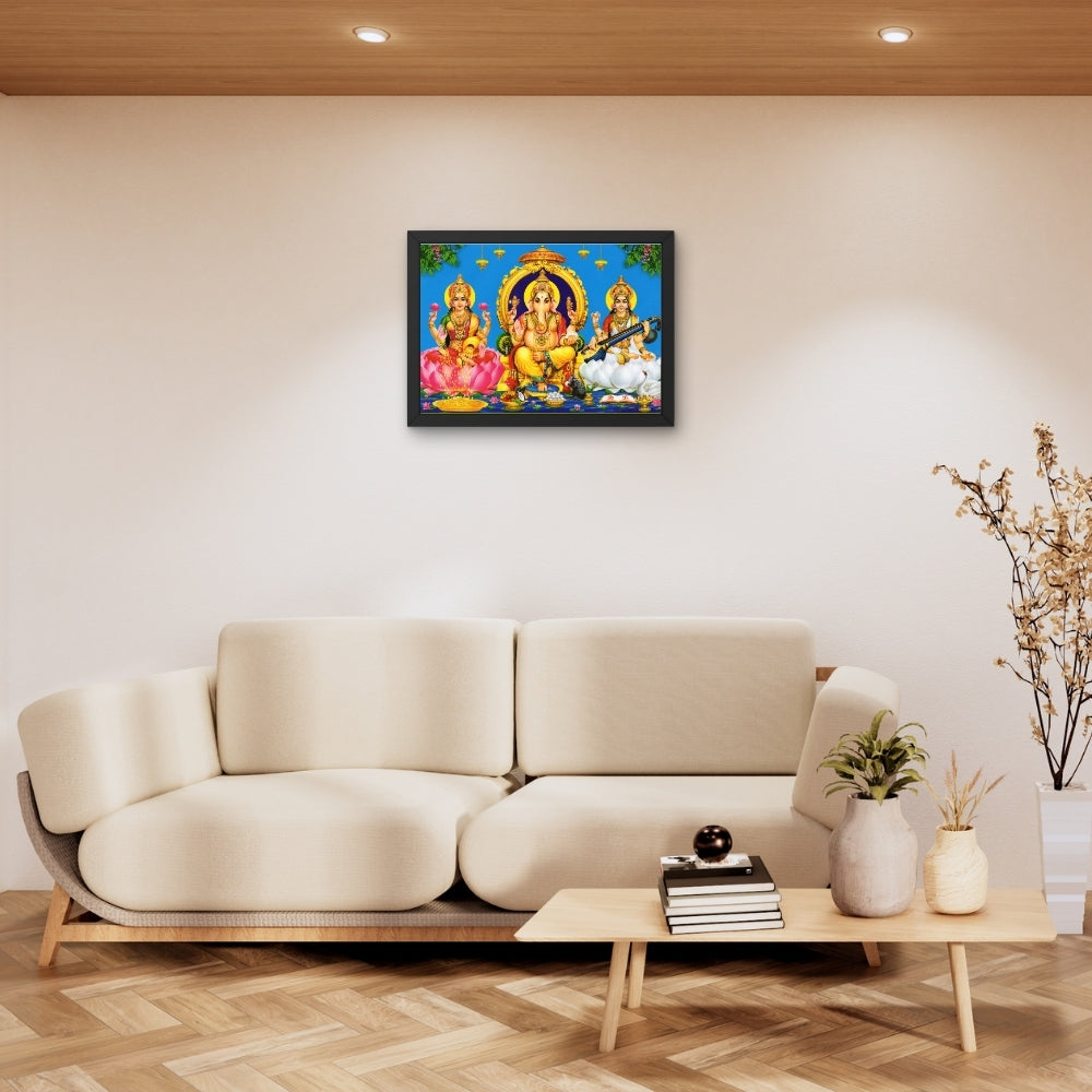 Lord Ganpathi laxmi sarswathi wall art-Goddess saraswathi laxmi and Ganapthi photo frame