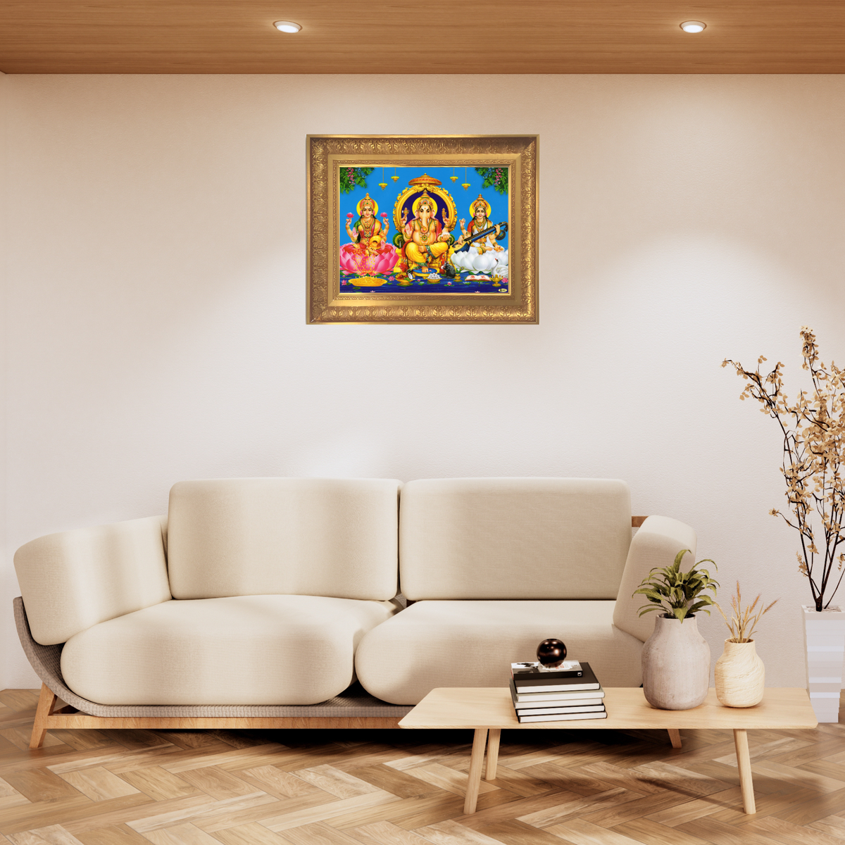 Premium Lakshmi Ganesha Saraswati Wall Art – Hindu Gods of Prosperity, Wisdom & Knowledge Photo Frame